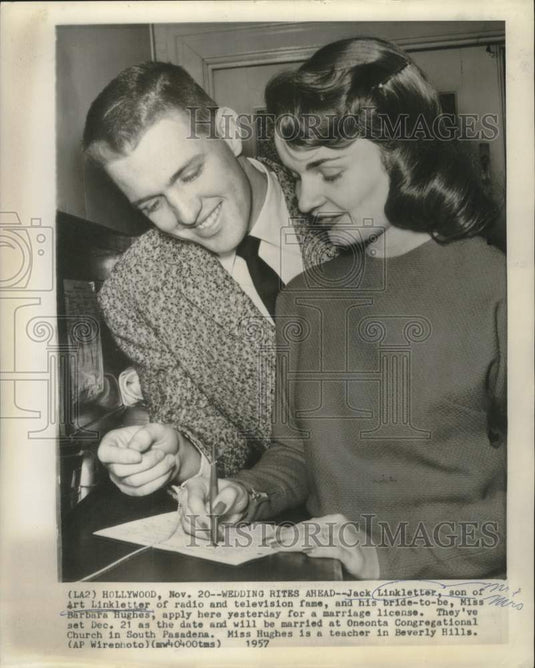 1957 Press Photo TV Host Jack Linkletter, Barbara Hughes get Marriage License