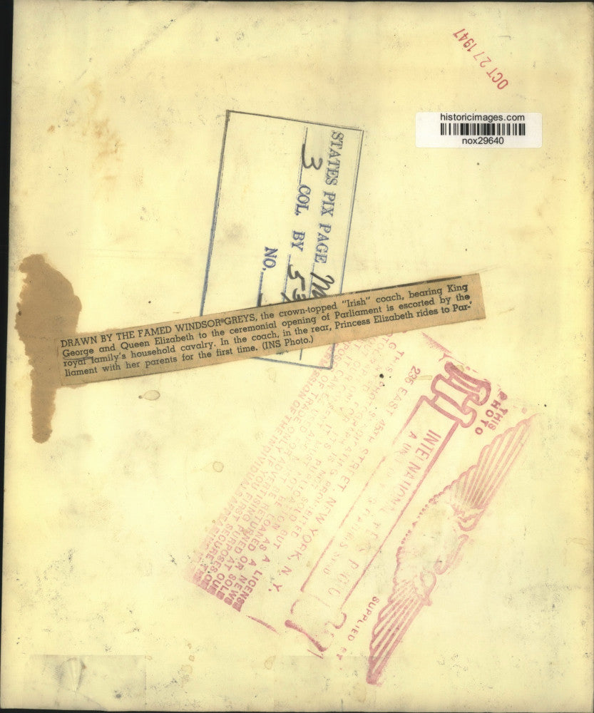 1947 Press Photo Procession Bearing British King & Queen to Parliament Opening