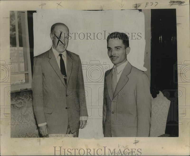 Load image into Gallery viewer, 1957 Press Photo King Hussein of Jordan at Interview in Palace in Amman, Jordan
