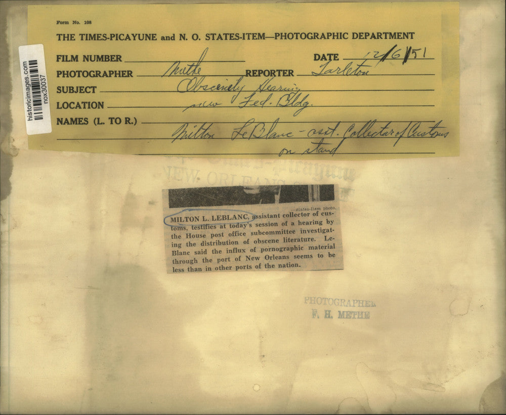 1951 Press Photo Customs Collector Milton L. LeBlanc before House Committee