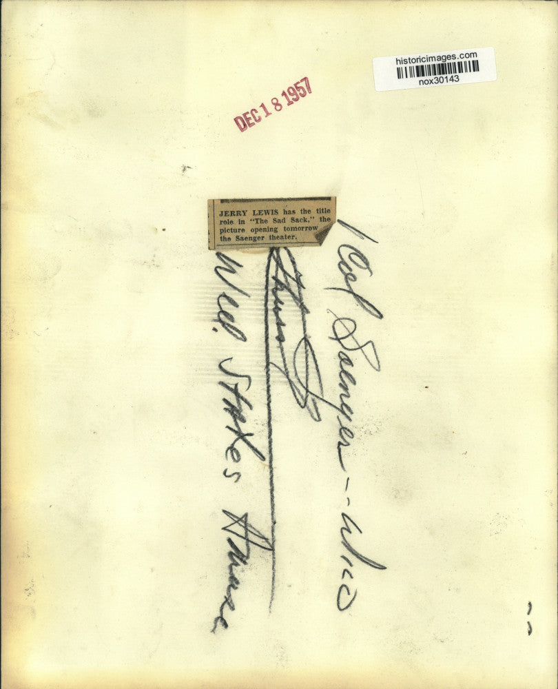 1957 Press Photo Lead actor Jerry Lewis in a scene from "The Sad Sack"