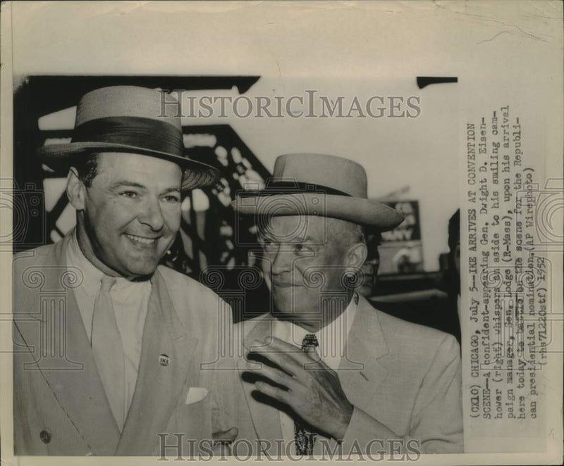 Load image into Gallery viewer, 1952 Press Photo Dwight D. Eisenhower &amp; Campaign Manager Henry Cabot Lodge
