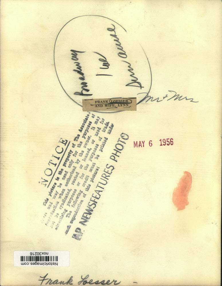 1956 Press Photo Broadway Songwriter Frank Loesser & Wife Lynn - nox30216