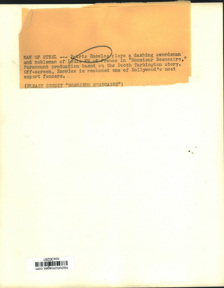 Press Photo Actor Patric Knowles as Swordsman in "Monsieur Beaucaire"