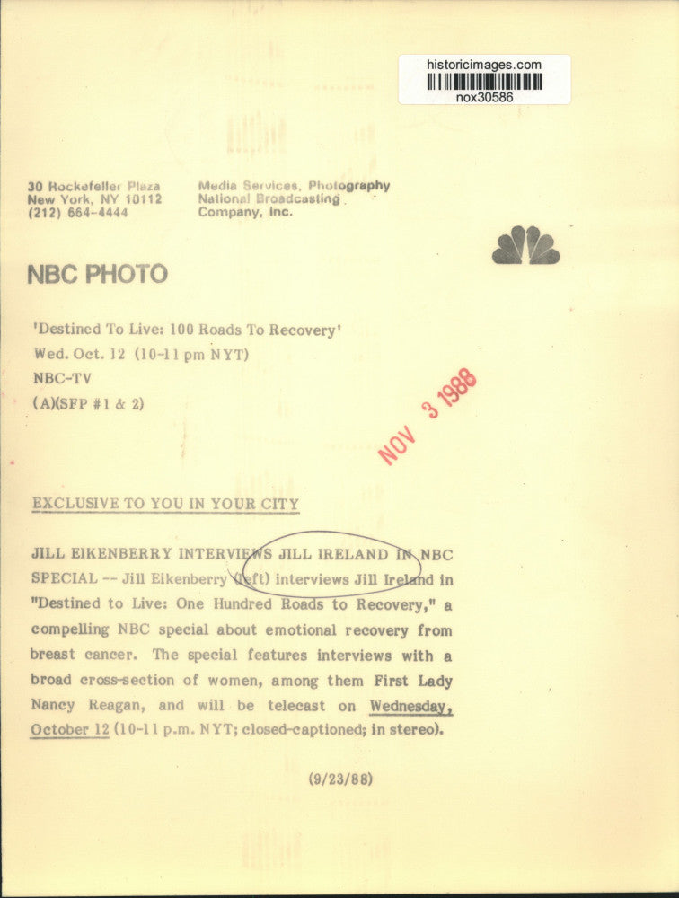 1988 Press Photo Jill Eikenberry interviews Jill Ireland on life after cancer