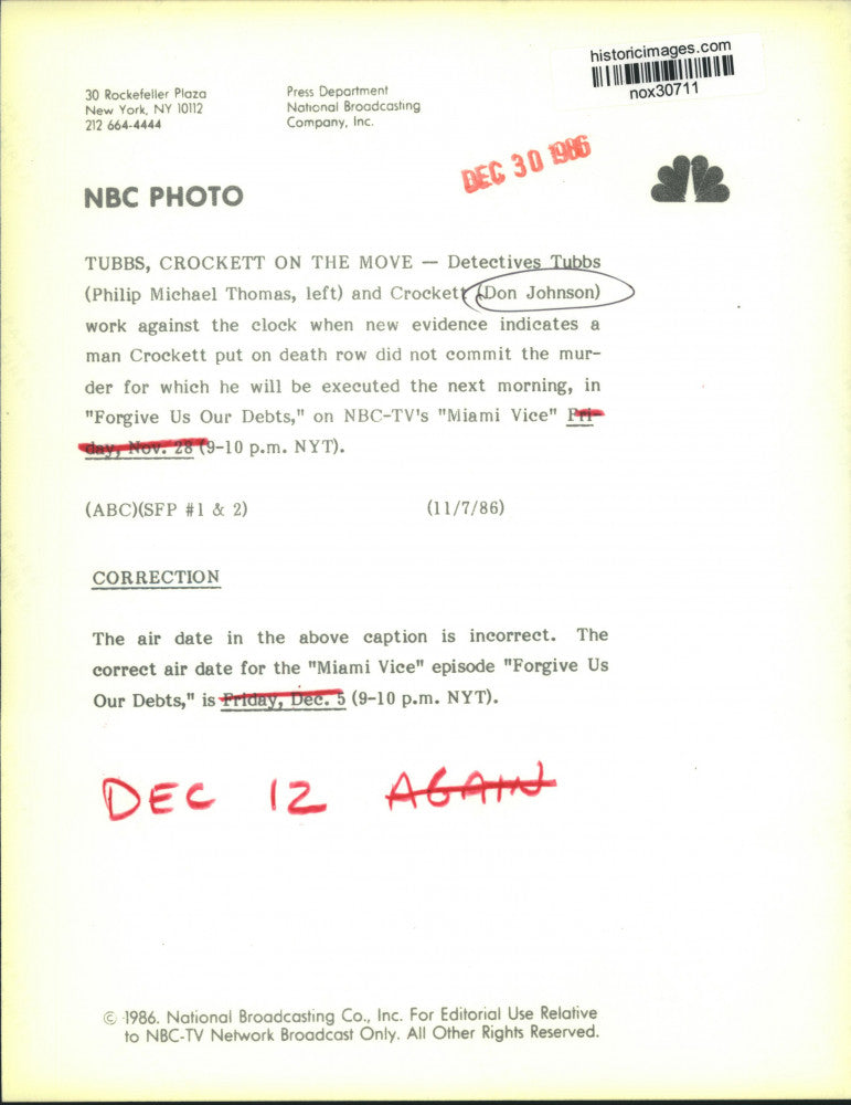 1986 Press Photo Actors Philip Michael Thomas, Don Johnson in "Miami Vice"