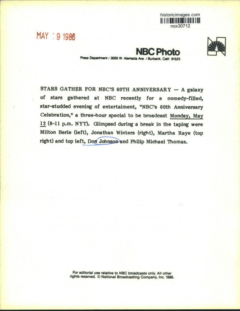 1986 Press Photo Stars gathered for "NBC's 60th Anniversary Celebration"
