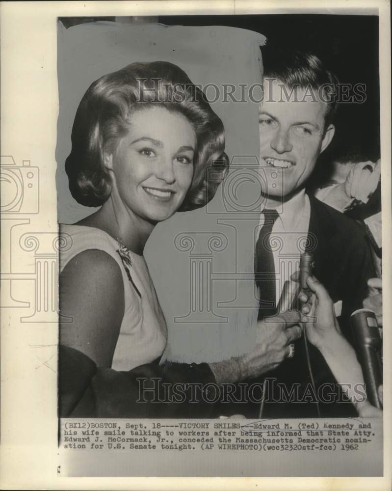 Load image into Gallery viewer, 1962 Press Photo Edward (Ted) Kennedy &amp; his wife celebrate a political victory
