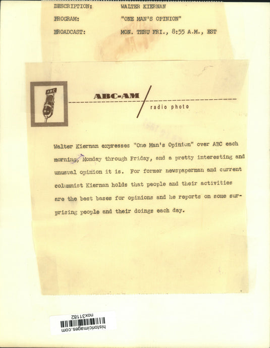 Press Photo Commentator Walter Kiernan of "One Man's Opinion" - nox31182