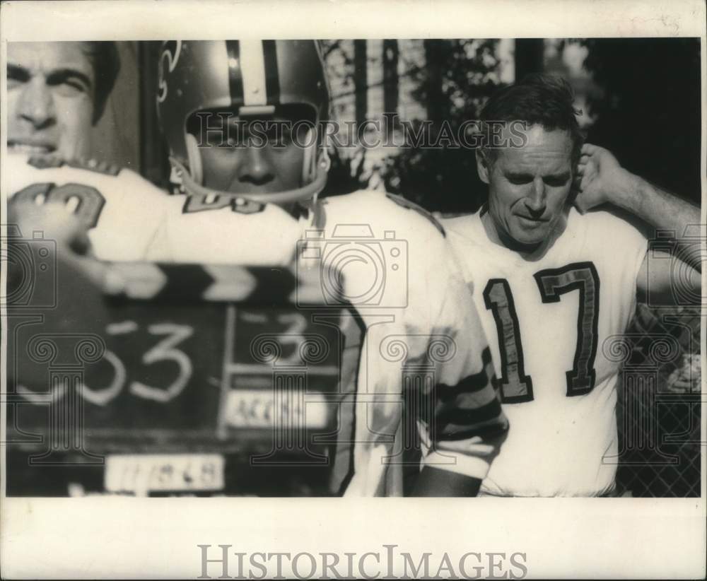 1969 Press Photo Charlton Heston plays Saints Bill Kilmer in football film.