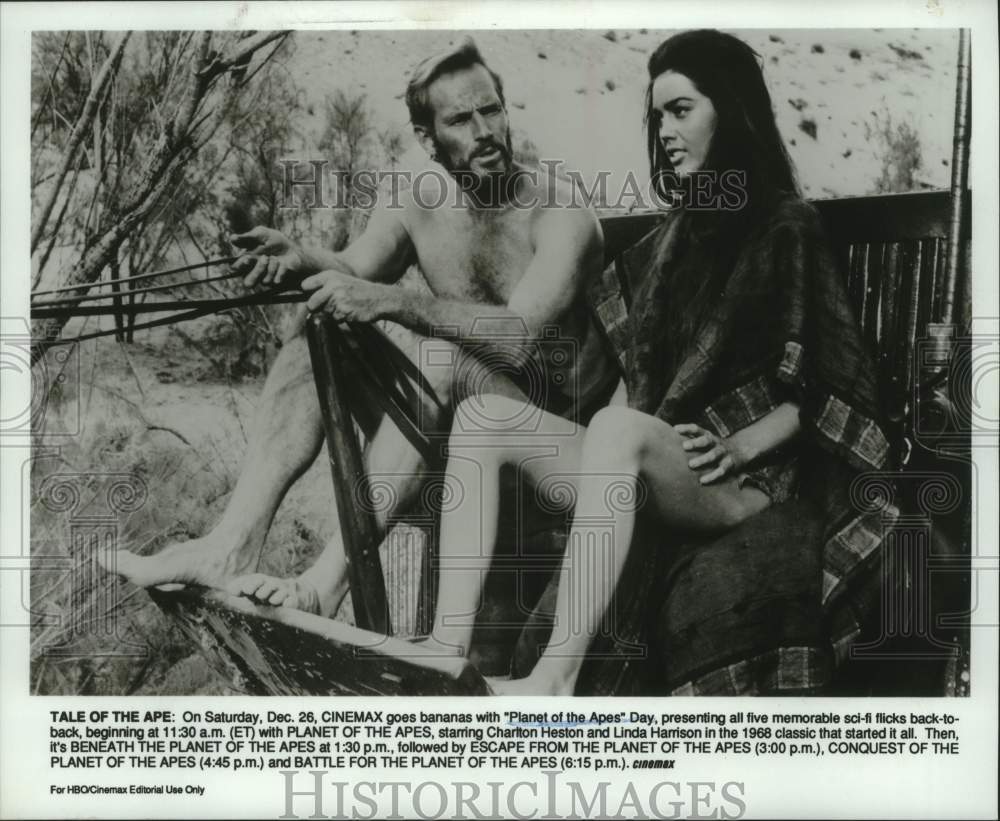 1968 Press Photo Charlton Heston & Linda Harrison in "Planet of the Apes."