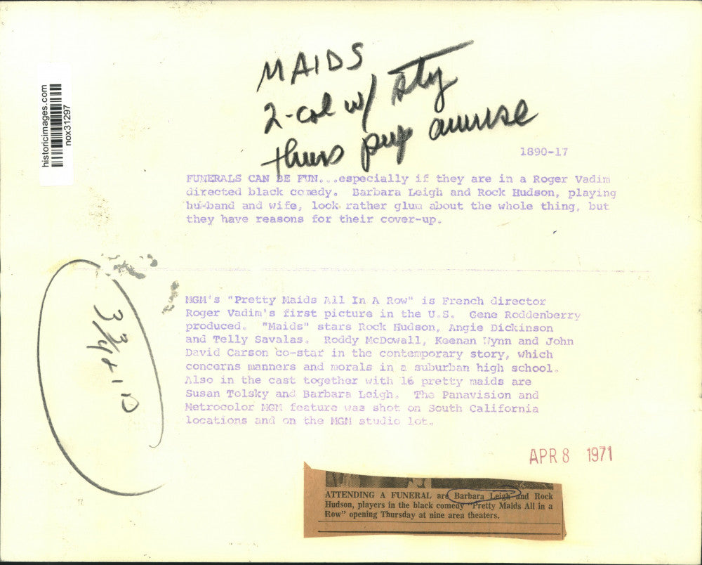 1971 Press Photo Barbara Leigh & Rock Hudson star in "Pretty Maids All in a Row"