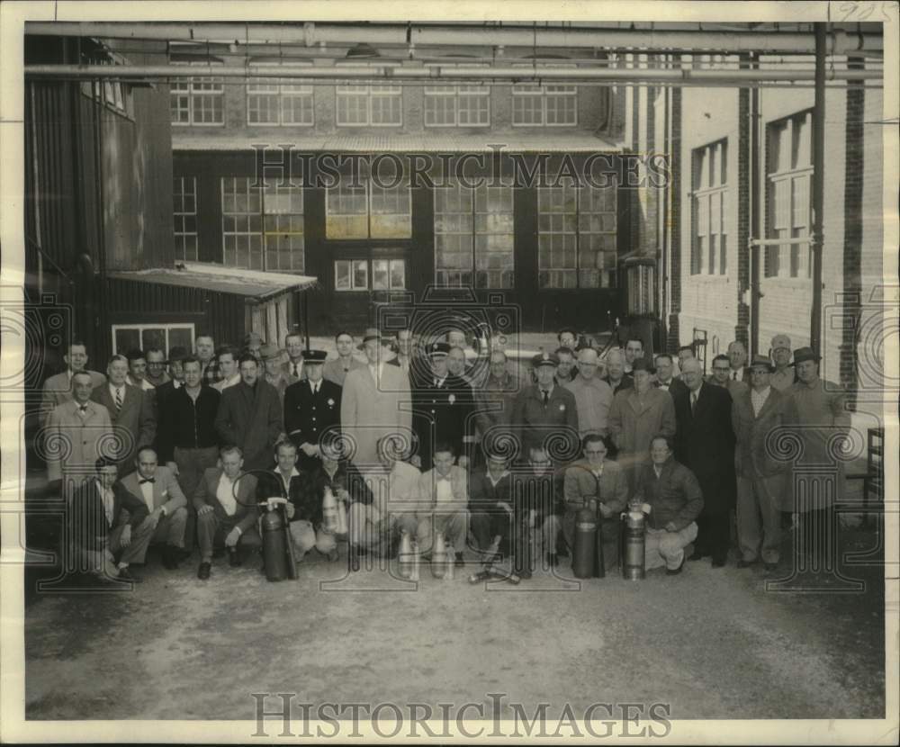 1955 Press Photo Fire Prevention Demonstration at Lane Cotton Mills, New Orleans