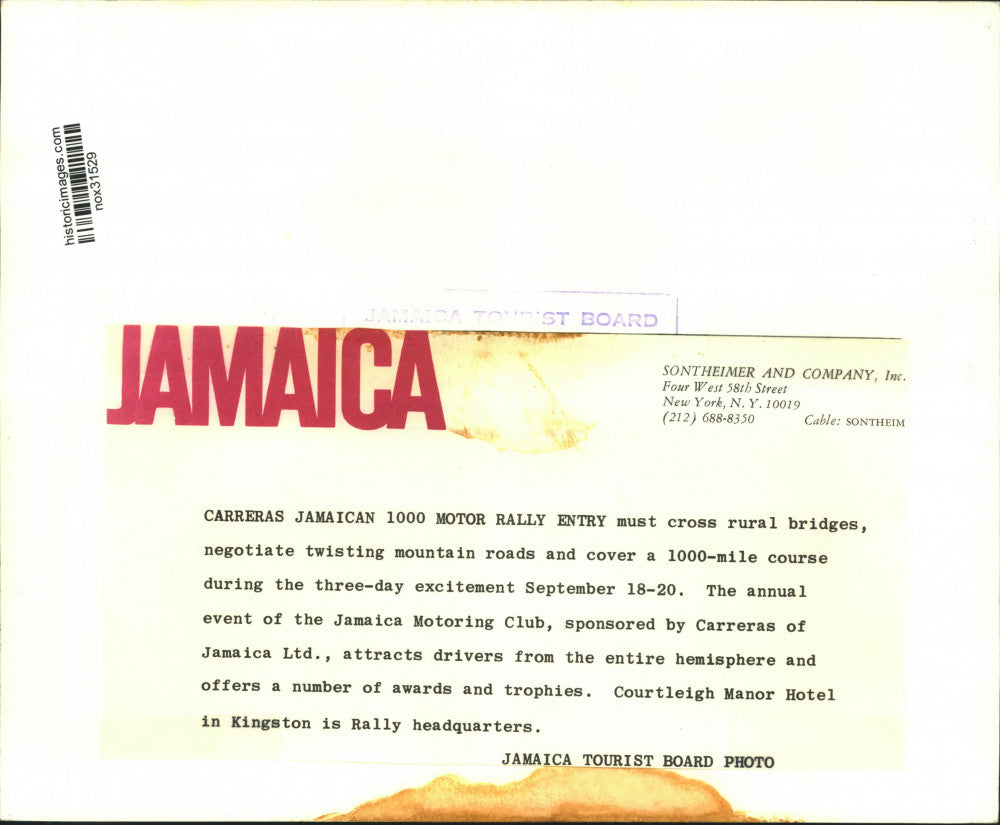 Press Photo Carreras Jamaican 1000 Motor Rally Entry Crosses Rural Bridge