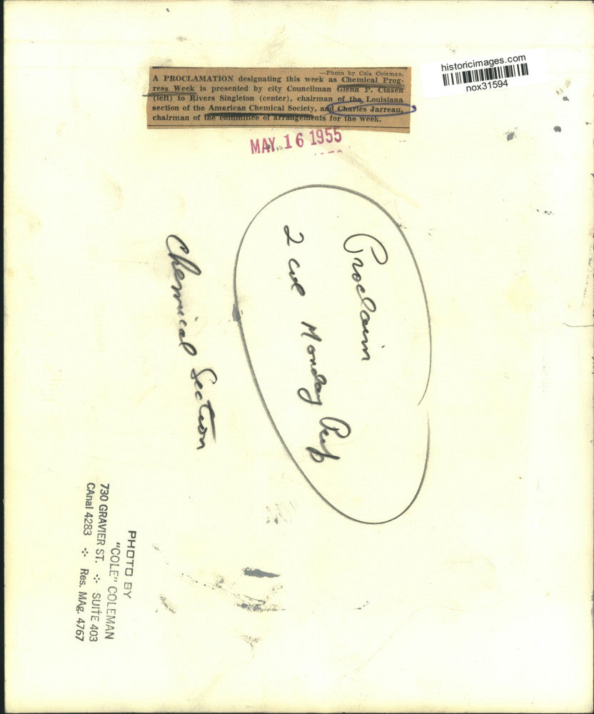 1955 Press Photo A proclamation is presented for Chemical Progress Week