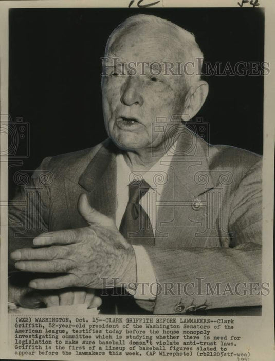 1951 Press Photo Washington Senators Baseball Club President Clark Griffith