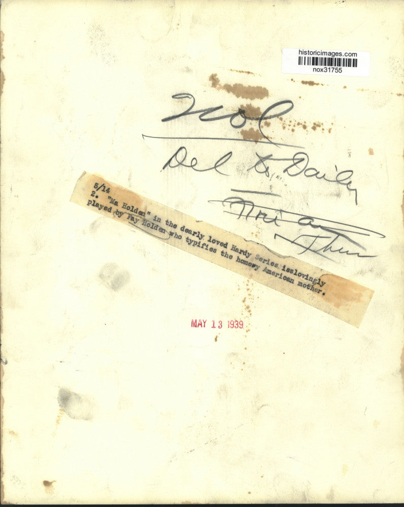 1939 Press Photo "Ma Holden" played by actress Fay Holden in the Hardy Series