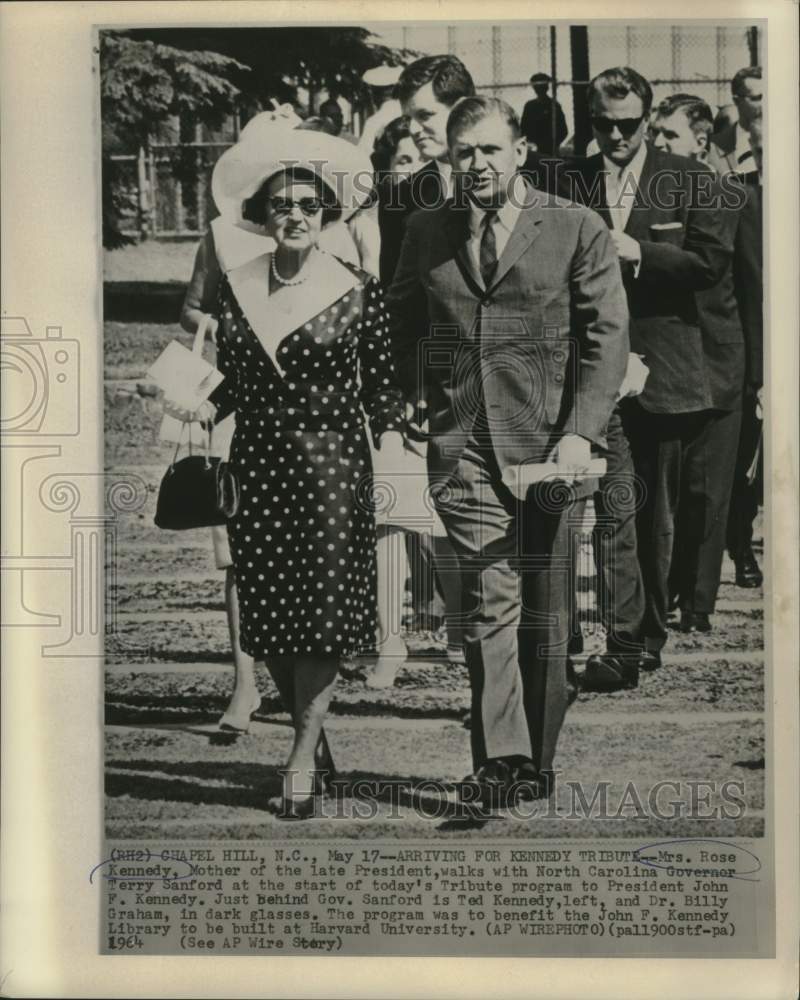 1964 Press Photo Mrs. Rose Kennedy & Gov. Terry Sanford attend a tribute program