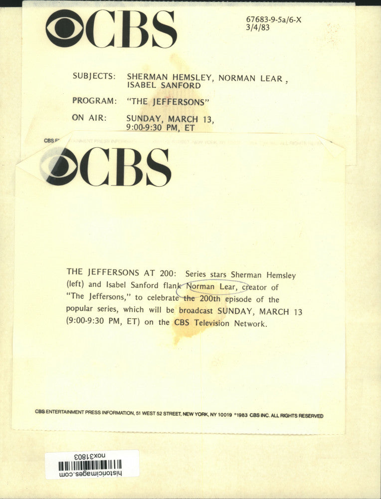 1983 Press Photo Sherman Hemsley, Isabel Sanford & Norman Lear celebrate.