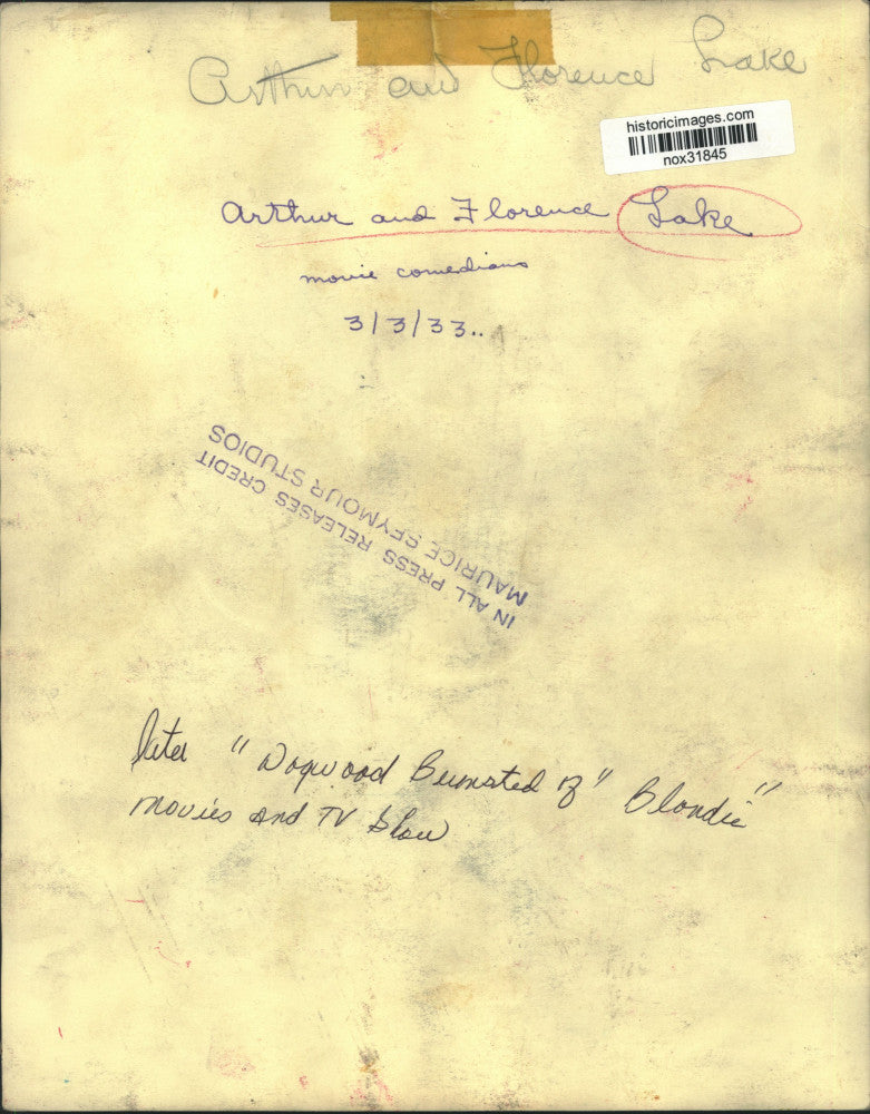 1933 Press Photo Arthur and Florence Lake, movie comedians. - nox31845