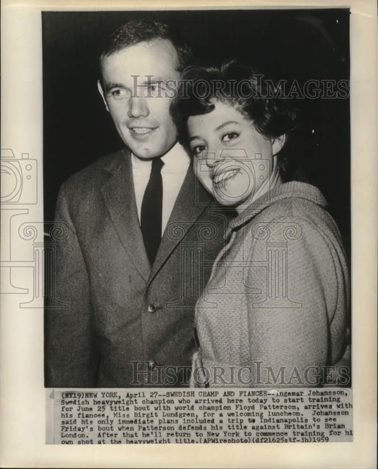 1959 Press Photo Swedish Heavyweight Boxing Champ Ingemar Johansson with fiancee