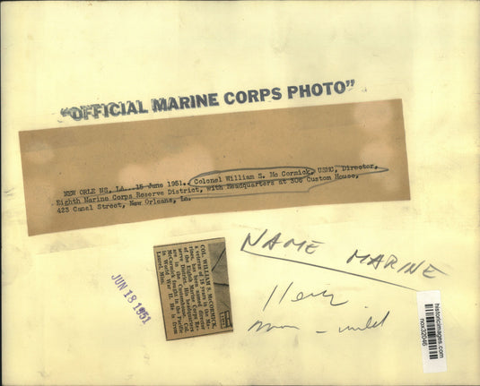 1951 Press Photo Colonel William McCormick director of Marine Reserve District.
