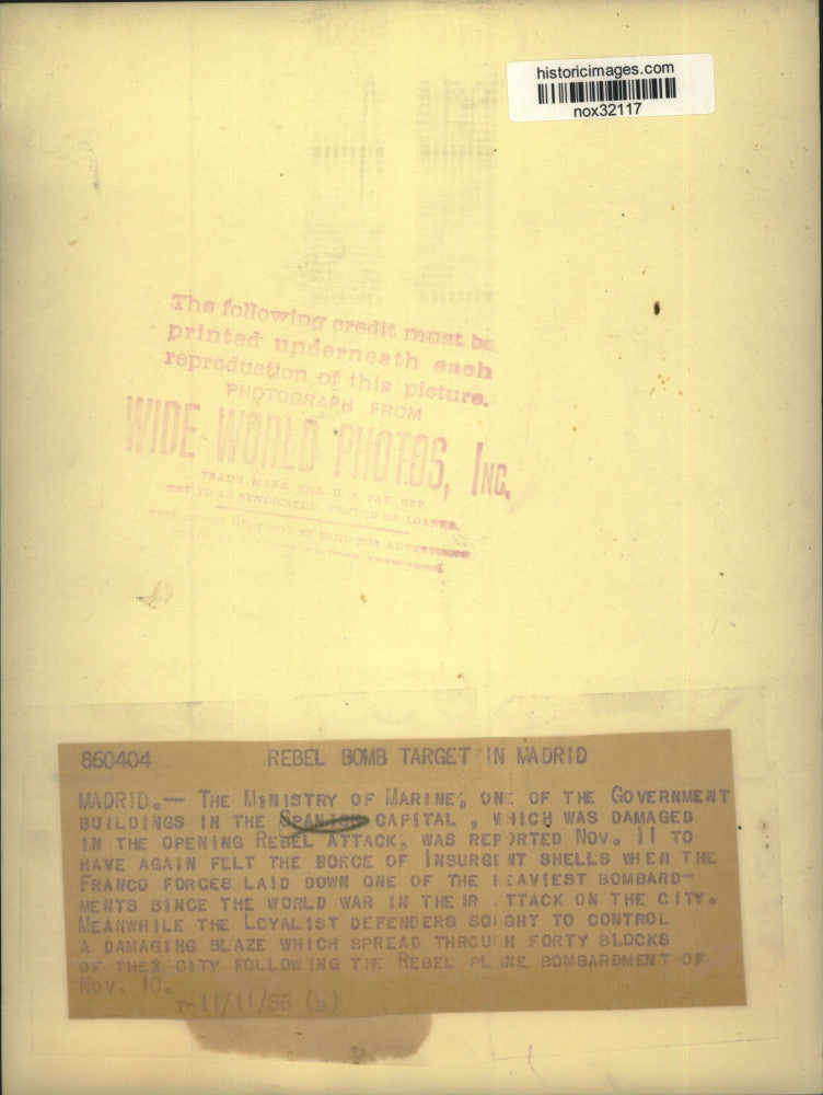 1936 Press Photo The Ministry of Marine, a Government buildings in Spain.