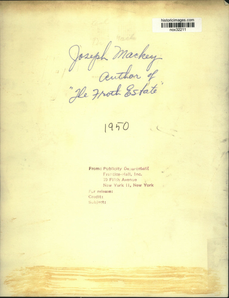 1950 Press Photo Author of "The Froth Estate" Joseph Mackey - nox32211