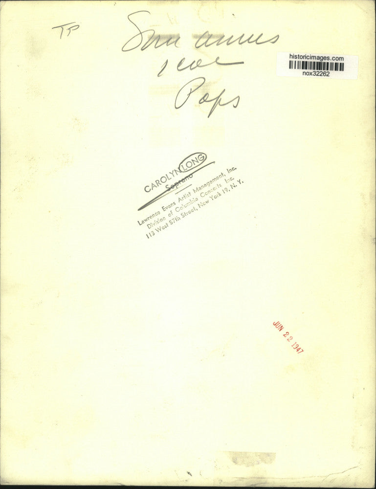 1947 Press Photo Soprano Carolyn Long. - nox32262