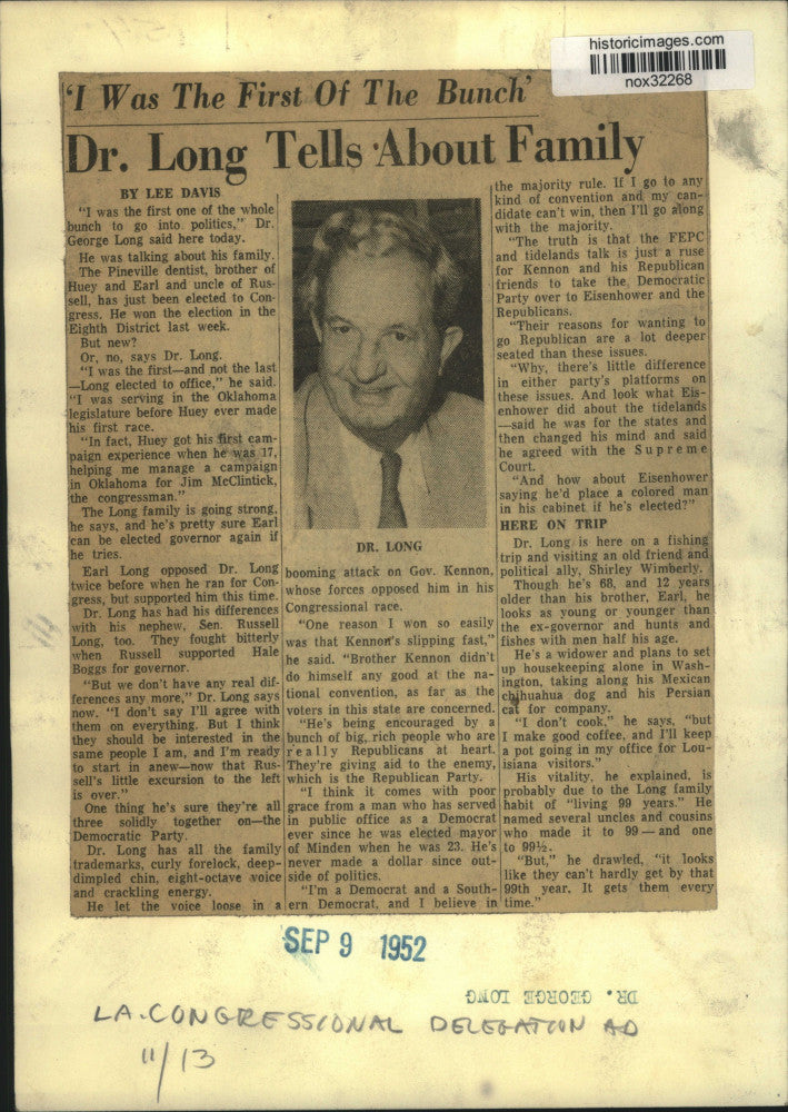 1952 Press Photo Dr. George Long was just elected to Congress. - nox32268