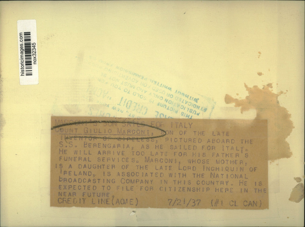 1937 Press Photo Italian Inventor Guglielmo Marconi's Son Giulio - nox32345