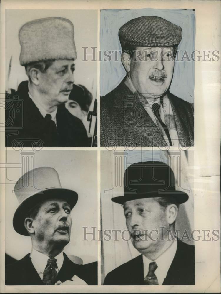 1959 Press Photo British Prime Minister changes headgear for each visit.