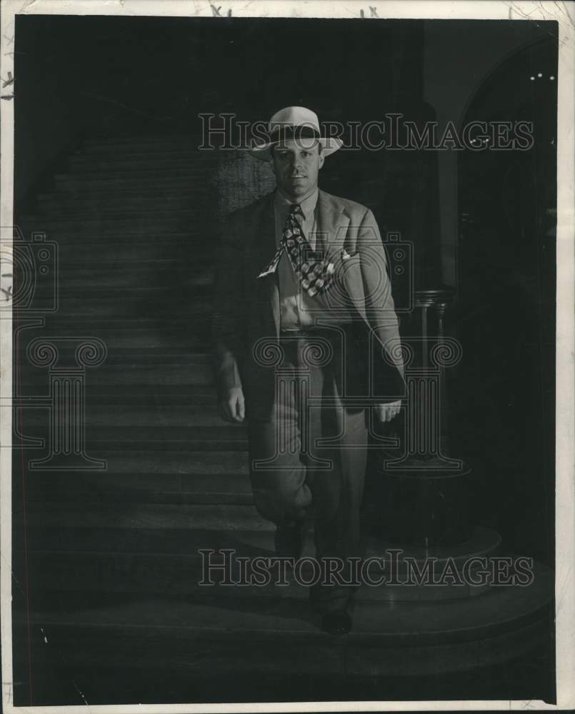 1947 Press Photo Bill Maher has a spring in his step doing the job he likes best