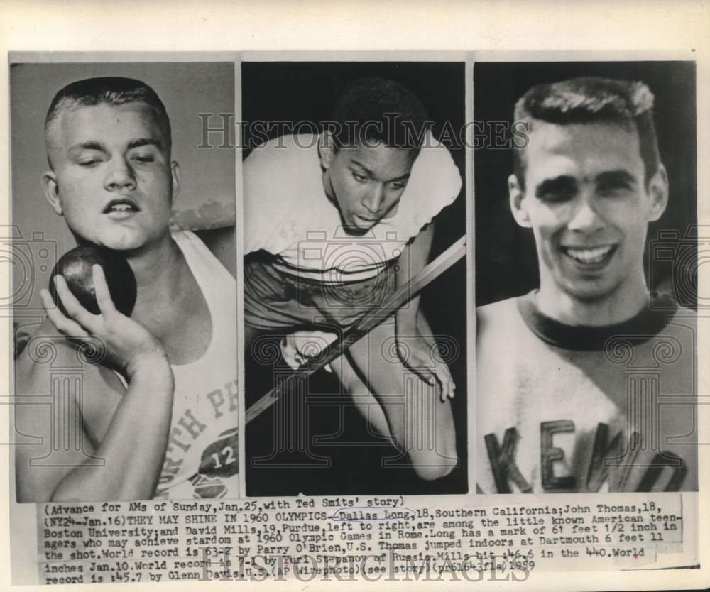 1959 Press Photo Olympic athletes Dallas Long, John Thomas &amp; David Mills- Historic Images