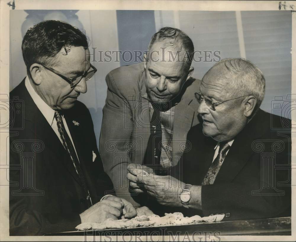 1959 Press Photo Wild Life & Fisheries Commissioners examine Black bay shells