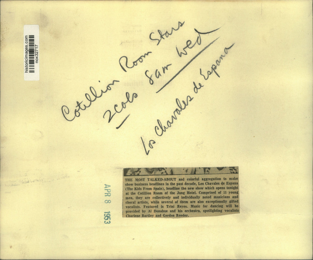 1953 Press Photo Singing Group Los Chevales de Espana - nox32717