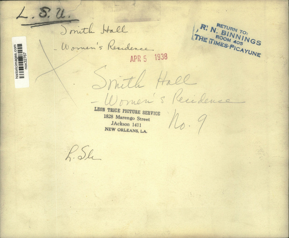 1938 Press Photo Louisiana State University's Smith Hall, Women's Residence