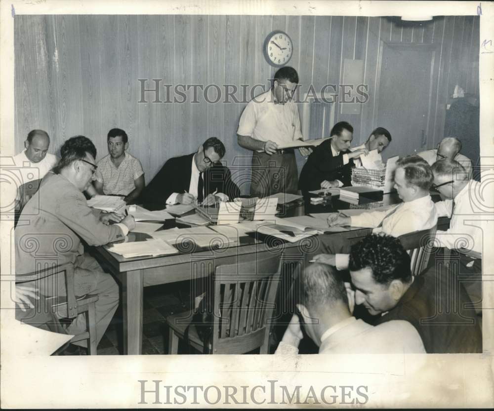 1958 Press Photo The Board of Hospital Service takes bids for West Bank hospital