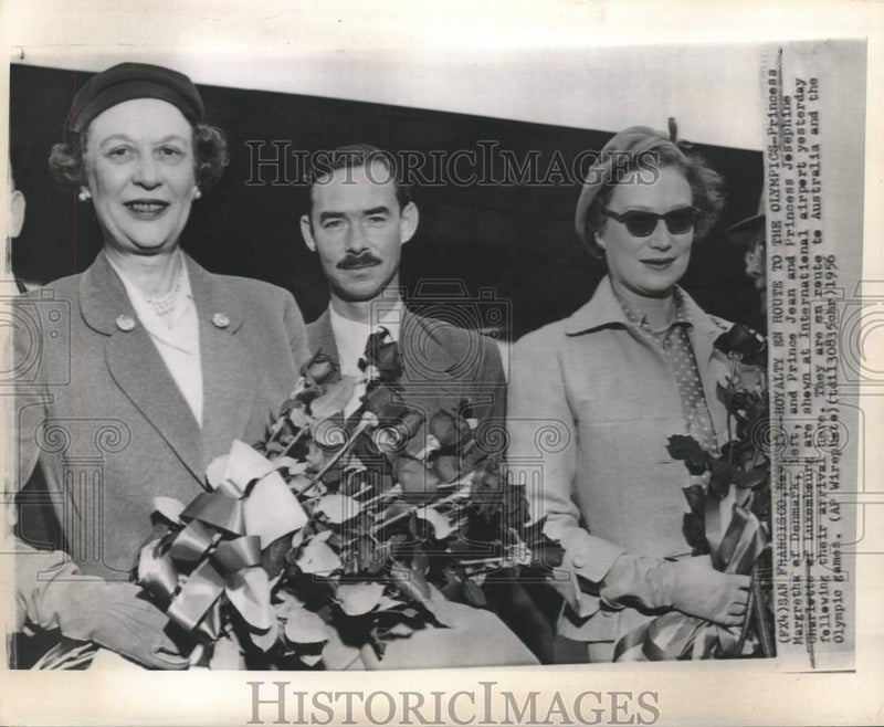 Load image into Gallery viewer, 1956 Press Photo Denmark, Luxembourg Princesses &amp; Prince en route to Olympics
