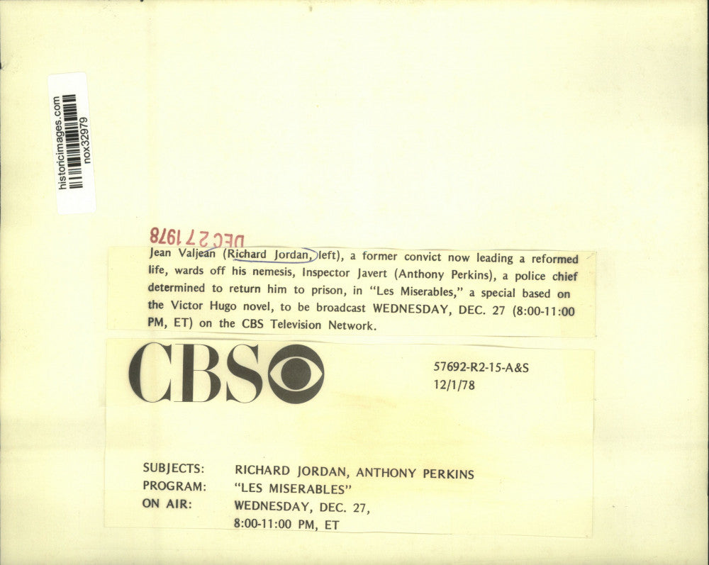 1978 Press Photo Richard Jordan & Anthony Perkins in "Les Miserables."