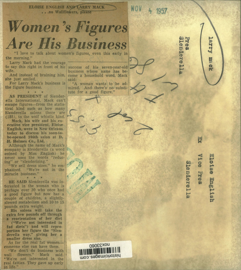 Load image into Gallery viewer, 1957 Press Photo Eloise English in New Orleans to discuss a Slenderella salon.
