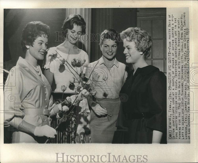Load image into Gallery viewer, 1959 Press Photo Cotton Maid Contestants with Stalks of Cotton at Photo Shoot
