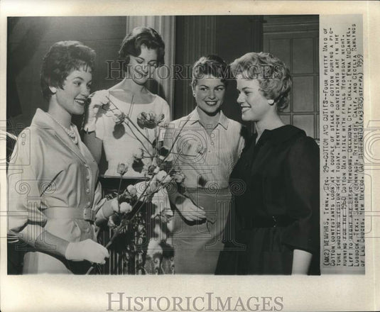 1959 Press Photo Cotton Maid Contestants with Stalks of Cotton at Photo Shoot