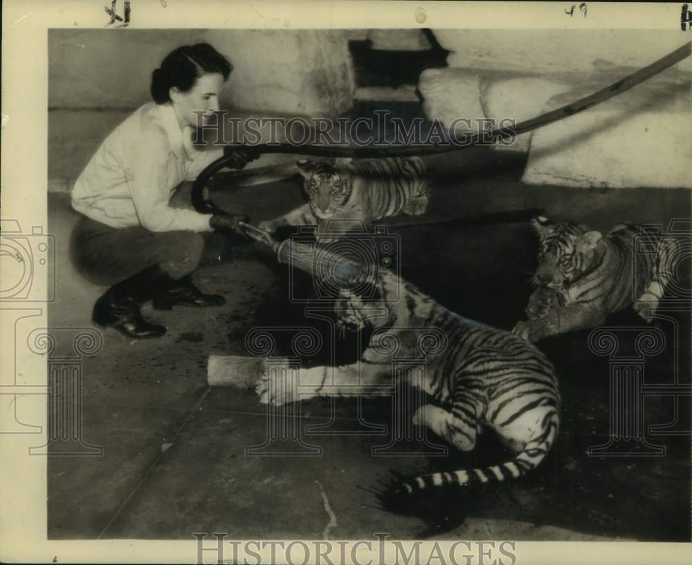 1944 Press Photo Mrs. Fred Martini with One-Time Pets at Bronx Zoo - nox33323