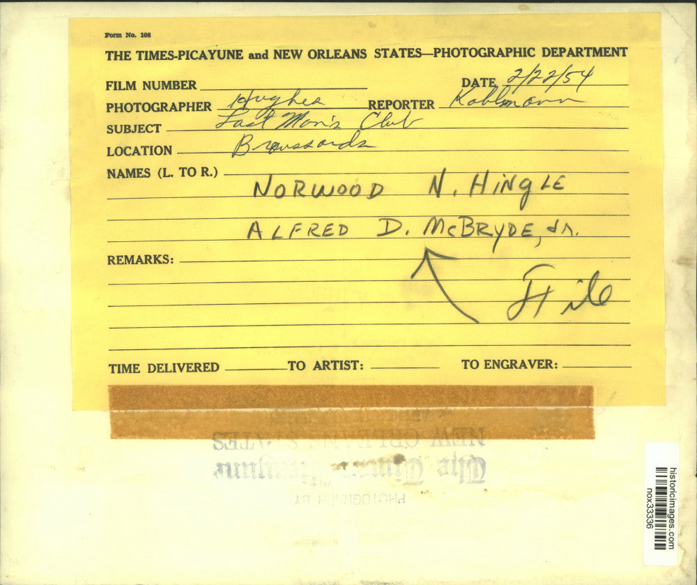 1954 Press Photo Norwood Hingle & Alfred McBryde, Jr. from the Last Man's Club.