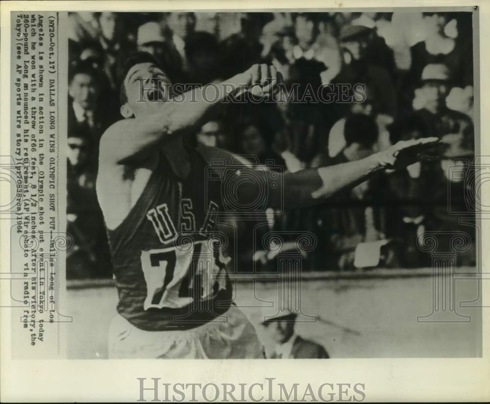 1964 Press Photo Dallas Long in Olympic Shot Put Event, Tokyo - nox33357