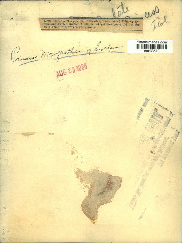 1936 Press Photo Little Princess Margaretha of Sweden - nox33512