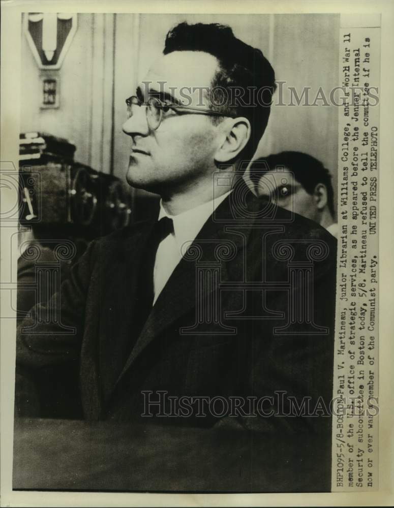 Load image into Gallery viewer, 1953 Press Photo Paul V. Martineau before Jenner Internal Security Subcommittee
