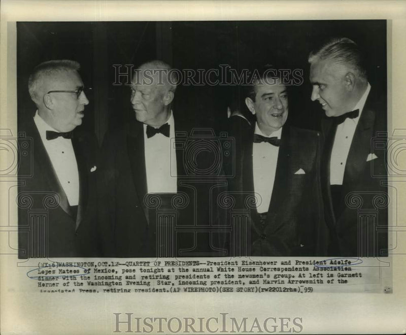 Load image into Gallery viewer, 1959 Press Photo U.S. &amp; Mexican Presidents at White House Press Dinner
