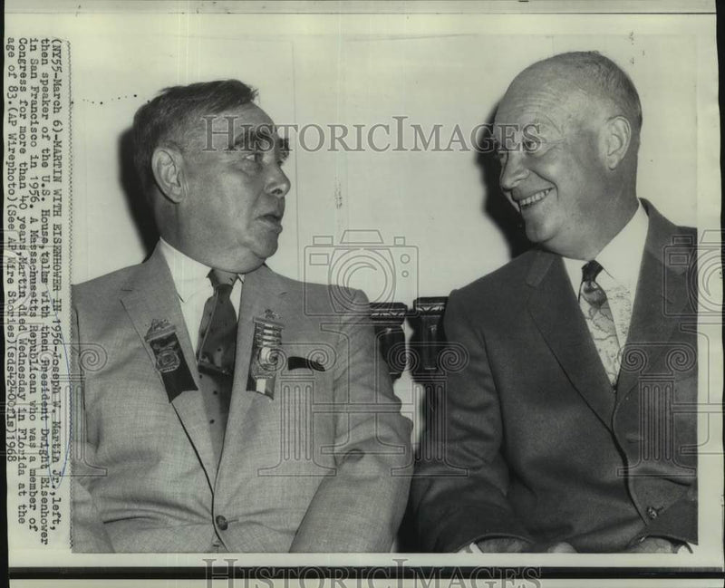 Load image into Gallery viewer, 1968 Press Photo Joseph Martin, who died Wednesday, with Dwight Eisenhower.
